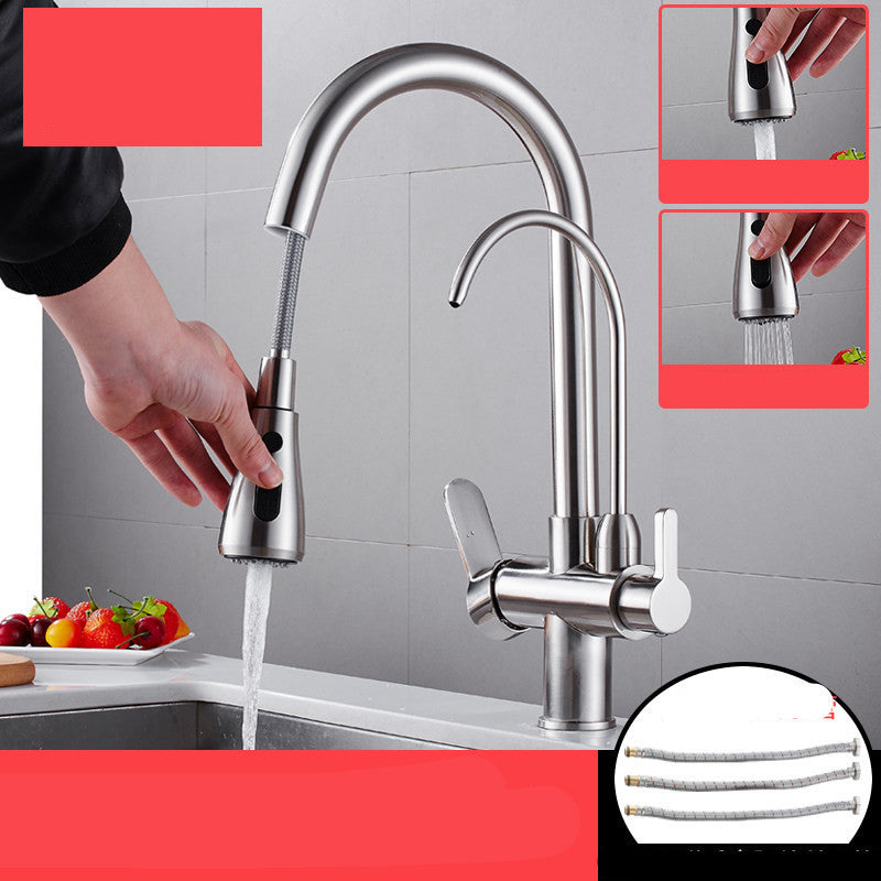 Kitchen Sink Three-in-one Faucet Hot And Cold Pull Type