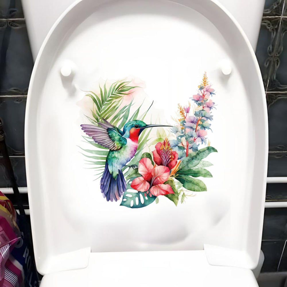 Flower Green Plant Hummingbird Toilet Toilet Water Tank Stickers Home Decoration
