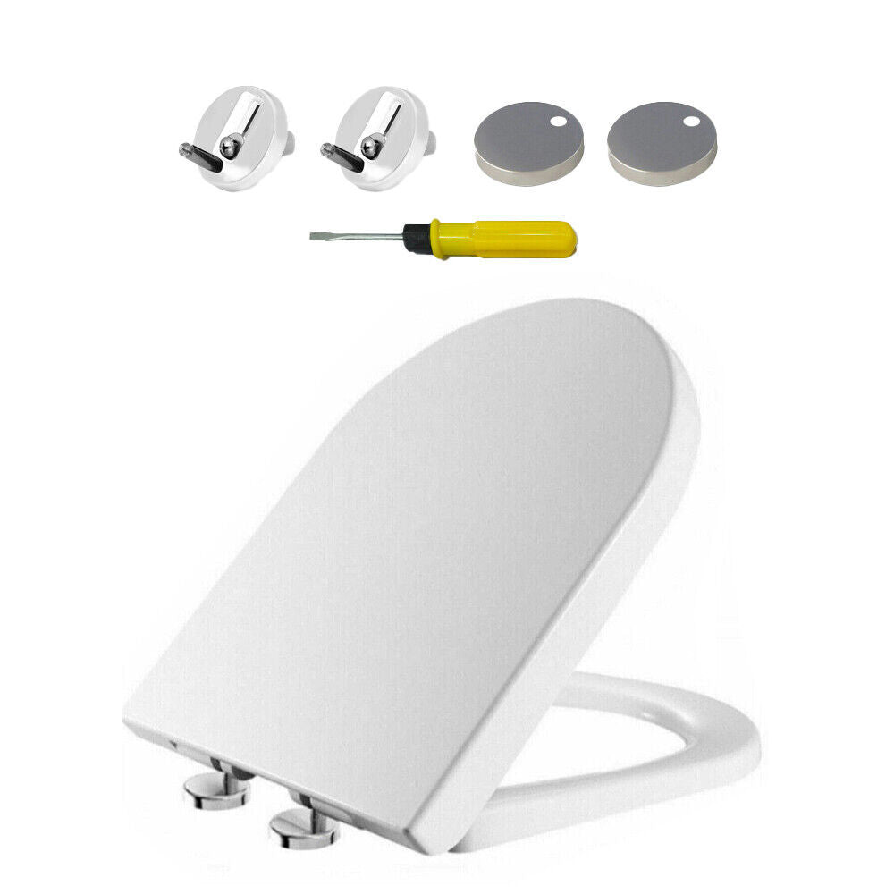 NEW LUXURY BATHROOM SLOW SOFT CLOSE D-SHAPE TOILET SEAT SEATS WC HEAVY DUTY