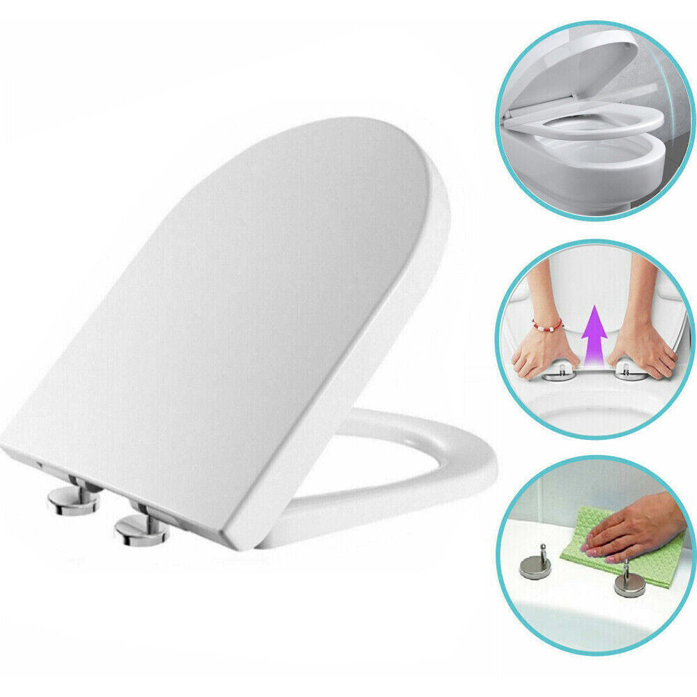 NEW LUXURY BATHROOM SLOW SOFT CLOSE D-SHAPE TOILET SEAT SEATS WC HEAVY DUTY