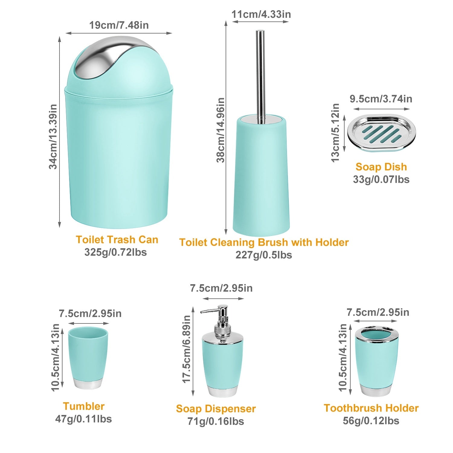 Bathroom Accessories Set 6 Pcs Bathroom Set Ensemble Complete Soap Dispenser Toothbrush Holder Tumbler Soap Dish Toilet Cleaning Brush Trash Can