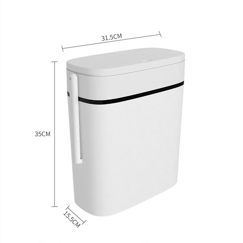Narrow slit toilet trash bin with lid
