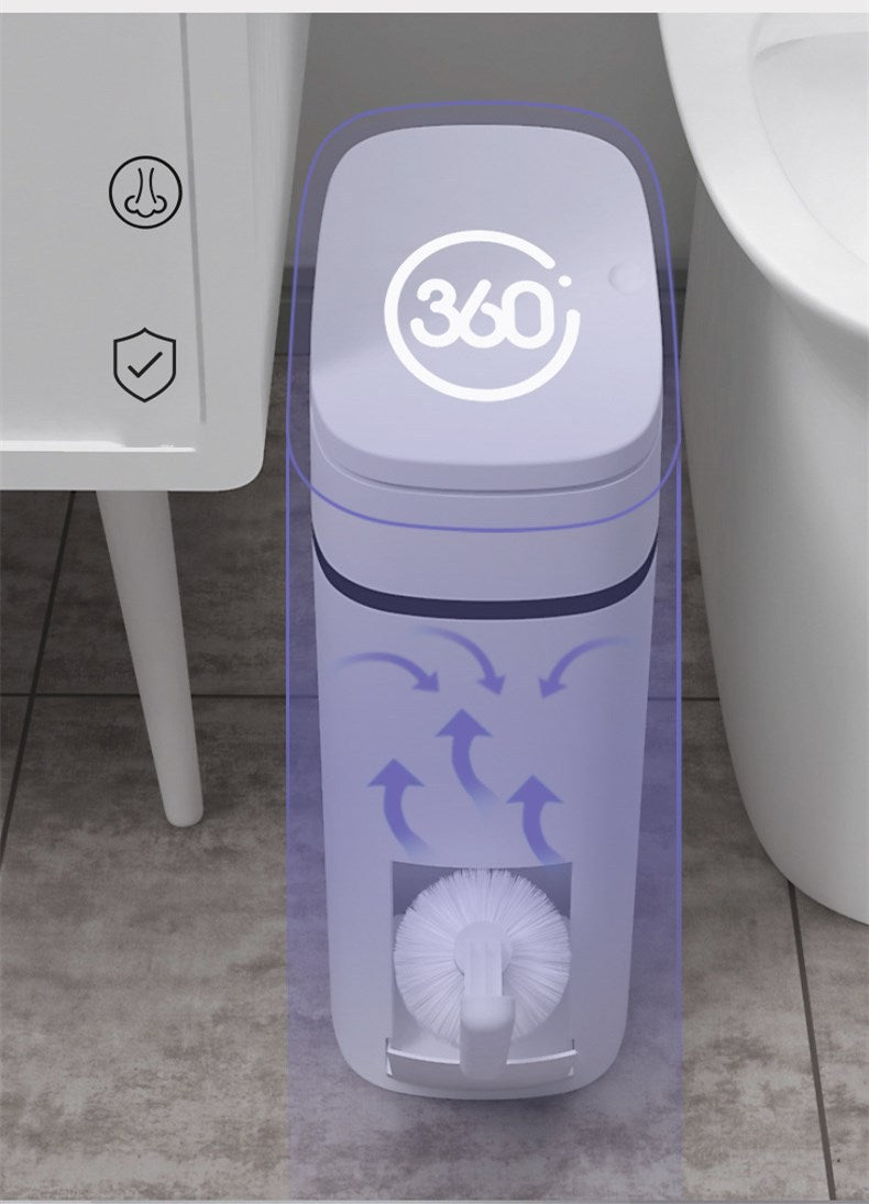 Narrow slit toilet trash bin with lid