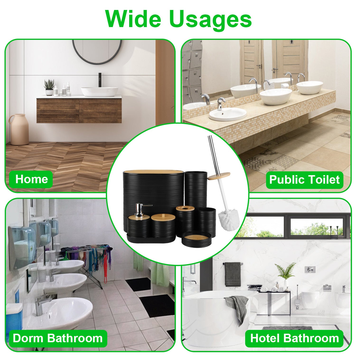 5 Colors Options -- Set Of 8Pcs Bathroom Accessories Set Bathroom Holder Set With Soap Dispenser Toothbrush Holder Cup Soap Dish Toilet Cleaning Brush Trash Can Qtip Holder Vanity Tray For Home