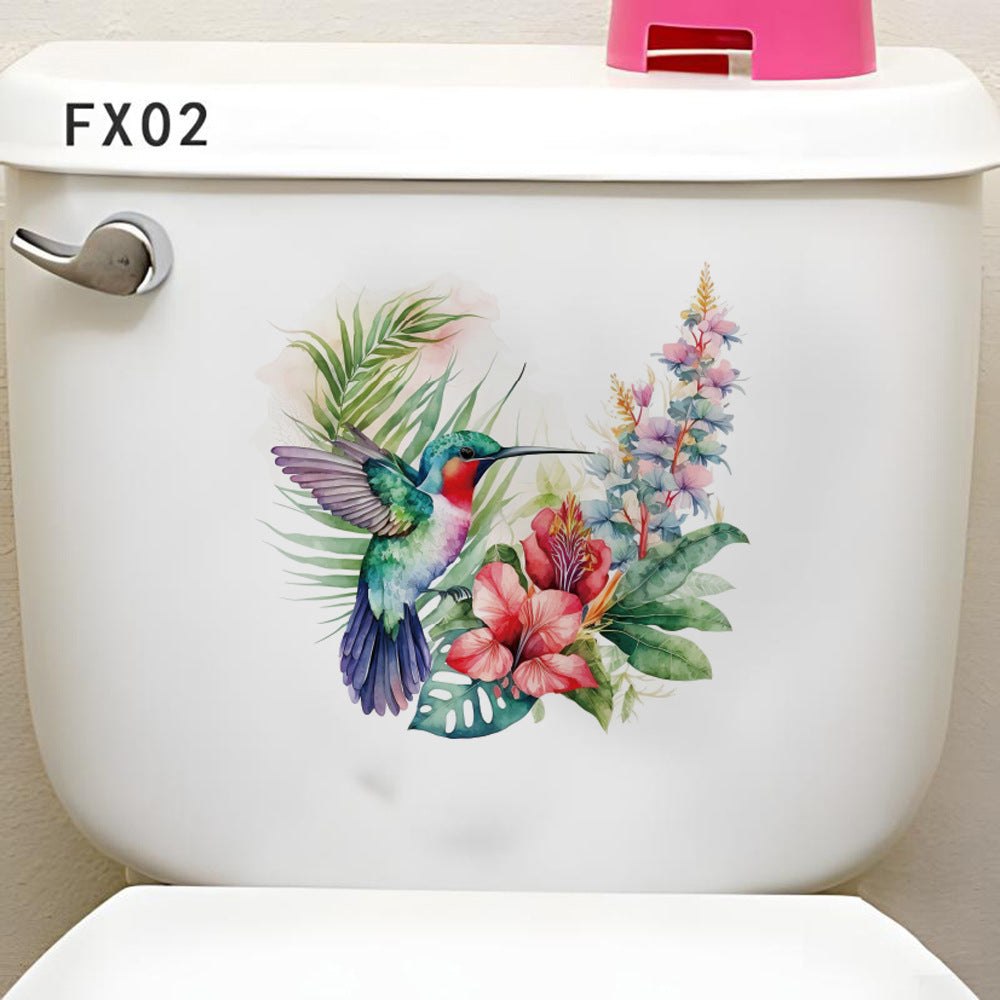 Flower Green Plant Hummingbird Toilet Toilet Water Tank Stickers Home Decoration