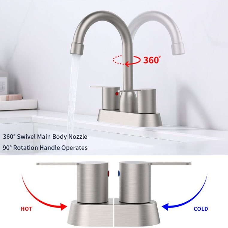2 Handles Bathroom Sink Faucet, Brushed Nickel Centerset RV Bathroom Faucets For 2 3 Hole