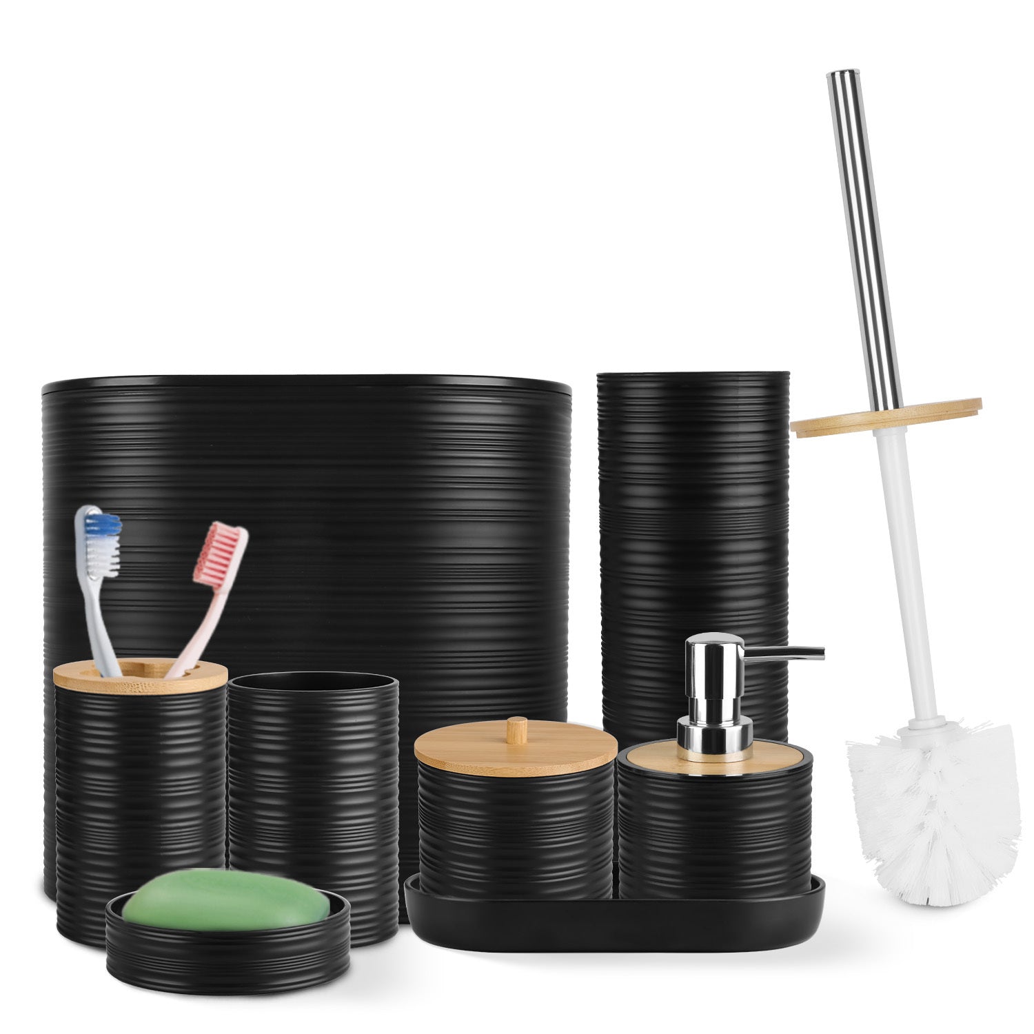 5 Colors Options -- Set Of 8Pcs Bathroom Accessories Set Bathroom Holder Set With Soap Dispenser Toothbrush Holder Cup Soap Dish Toilet Cleaning Brush Trash Can Qtip Holder Vanity Tray For Home
